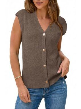 Women's Wool Blend Knit Sweater Vest Sleeveless V-Neck Button Front